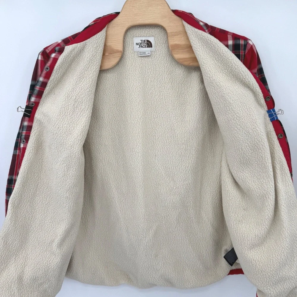 The North Face Flannel Shirt Jacket Mens 3XL Red Fort Point Plaid Sherpa NF0A4QP